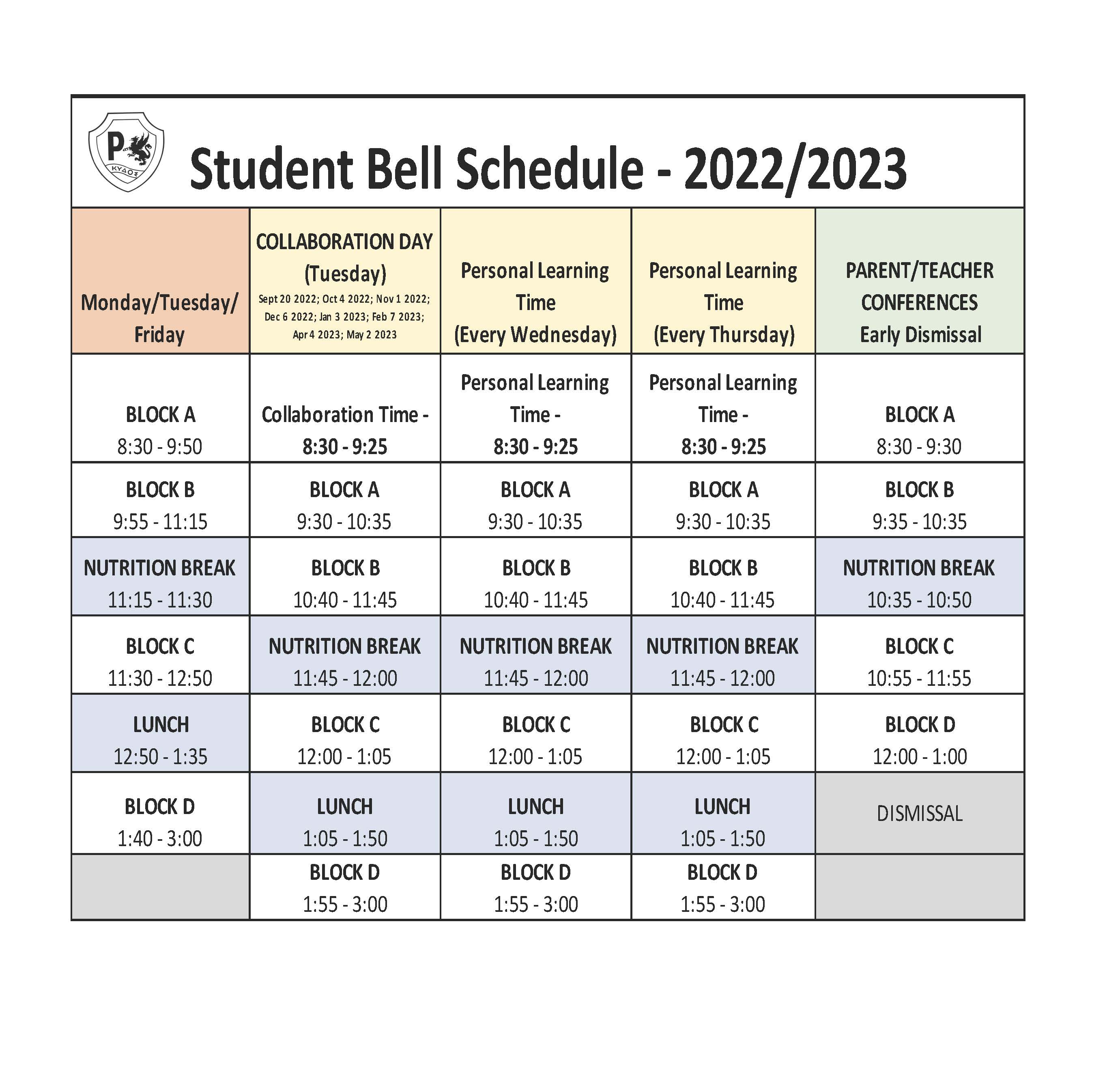 Bell Schedule | Palmer Secondary School